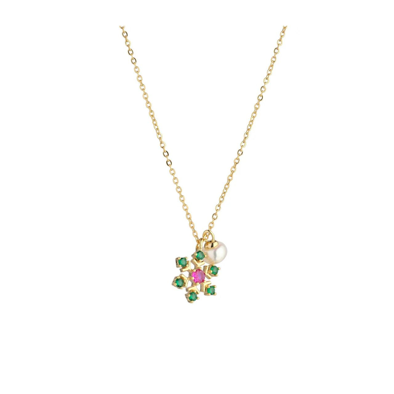 Pretty Floral shaped drop with emerald & rose CZ stones.