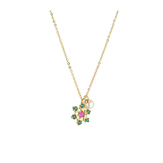 Pretty Floral shaped drop with emerald & rose CZ stones.
