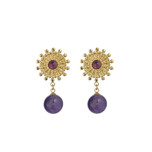 Expertly handcrafted by Knight & Day, these Semi Precious Amethyst Stone Earrings are a stunning addition to any jewellery collection. The unique amethyst stones offer a touch of elegance and timeless beauty, making them the perfect accessory for any formal or casual occasion. Elevate your style with these exquisite earrings.