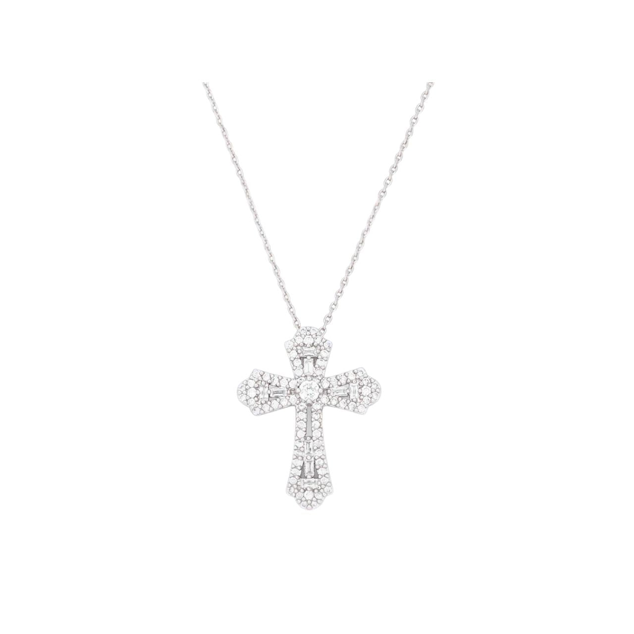 Silver cross necklace beautifully embellished with CZ stones.