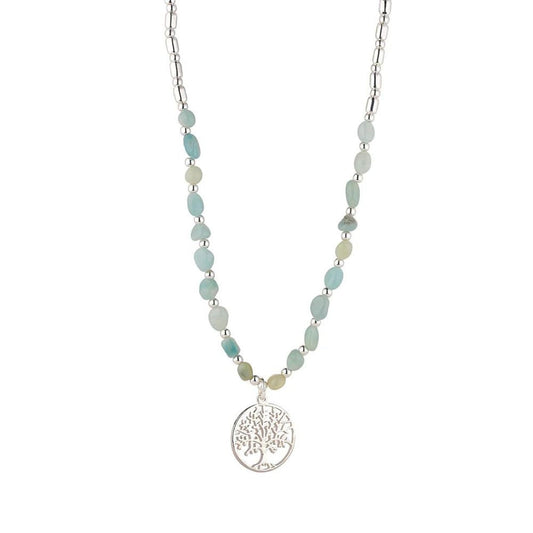 Silver & Mint Green Tree of Life Necklace by Knight & Day  Tree of Life necklace with silver & mint green beads.