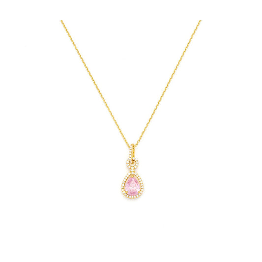 Miniature "Rose Crystal" teardrop embellished with tiny clear CZ stones. 18K gold plating. Length 16" + 2" extension.