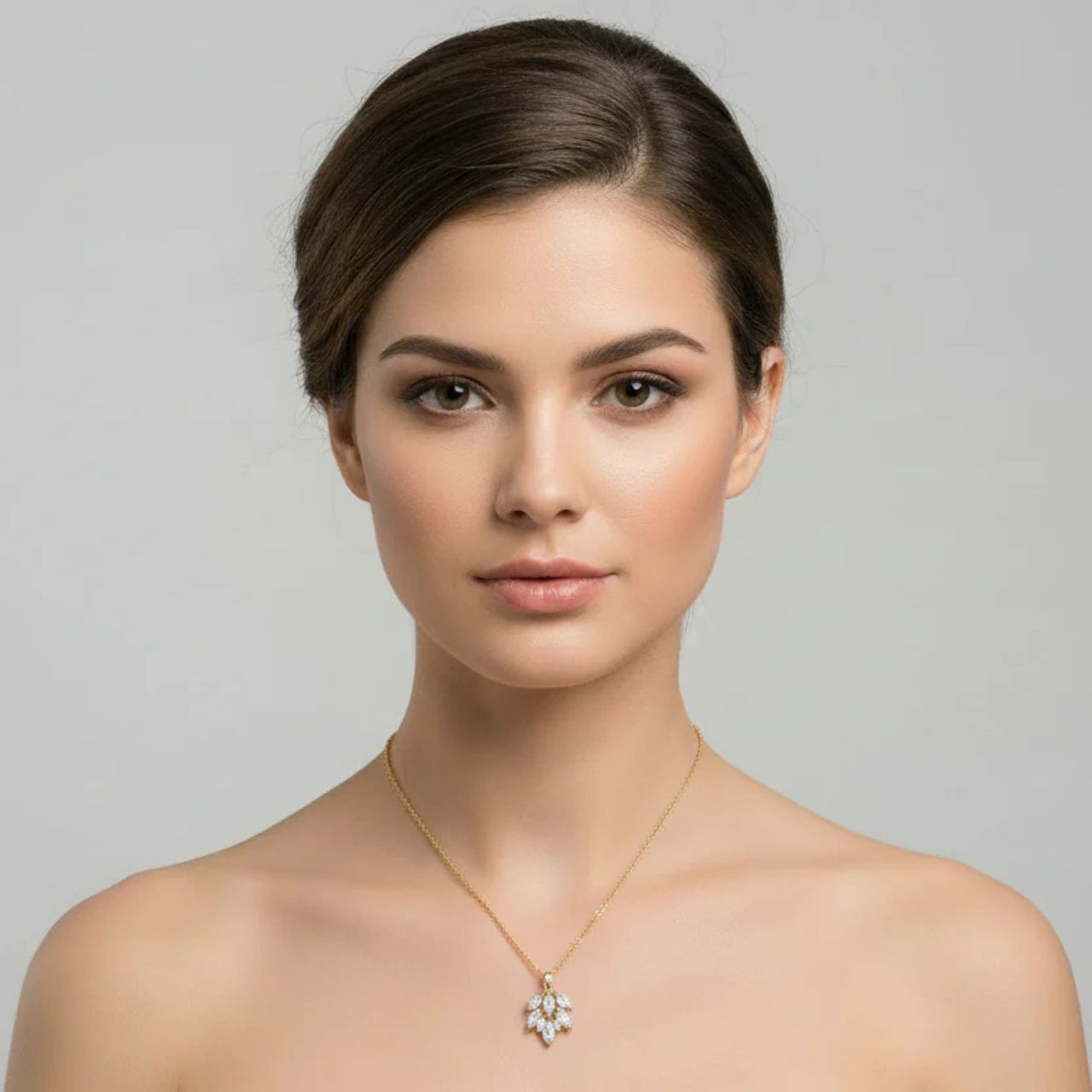 Elegant crystal drop pendant with CZ stones. Length 16" + 2" extension. 18k gold plated.
