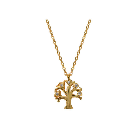 Beautiful Tree of Life pendant embellished with CZ stones. Length 16" + 2" extension. 18k gold plated.