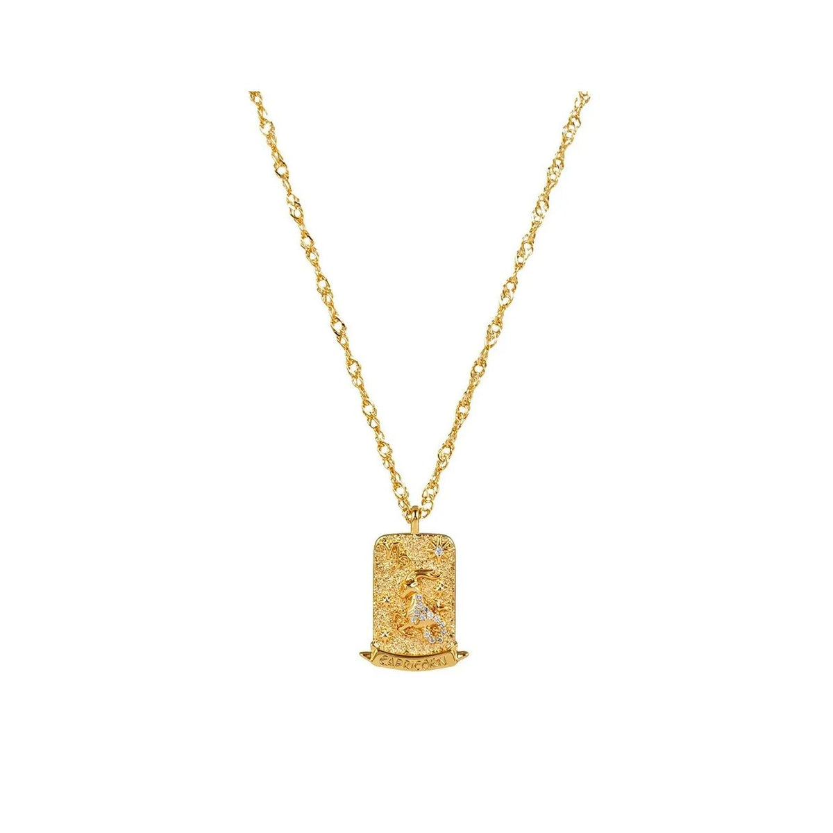 Capricorn Zodiac Pendant – 18K Gold Plated. Celebrate the ambitious, determined and sophisticated spirit of Capricorn, born between December 21st and January 19th, with this elegant zodiac pendant.