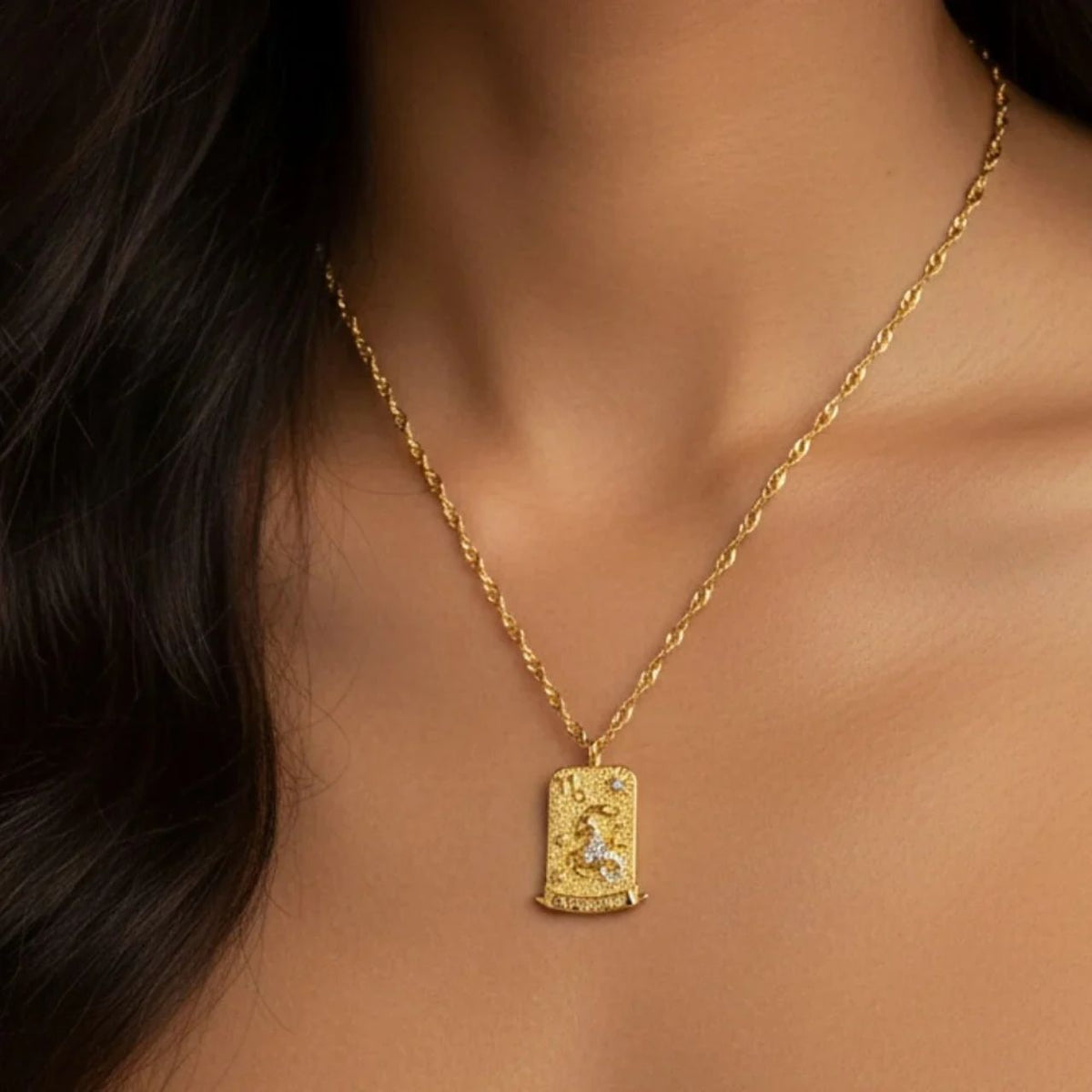 Capricorn Zodiac Pendant – 18K Gold Plated. Celebrate the ambitious, determined and sophisticated spirit of Capricorn, born between December 21st and January 19th, with this elegant zodiac pendant.