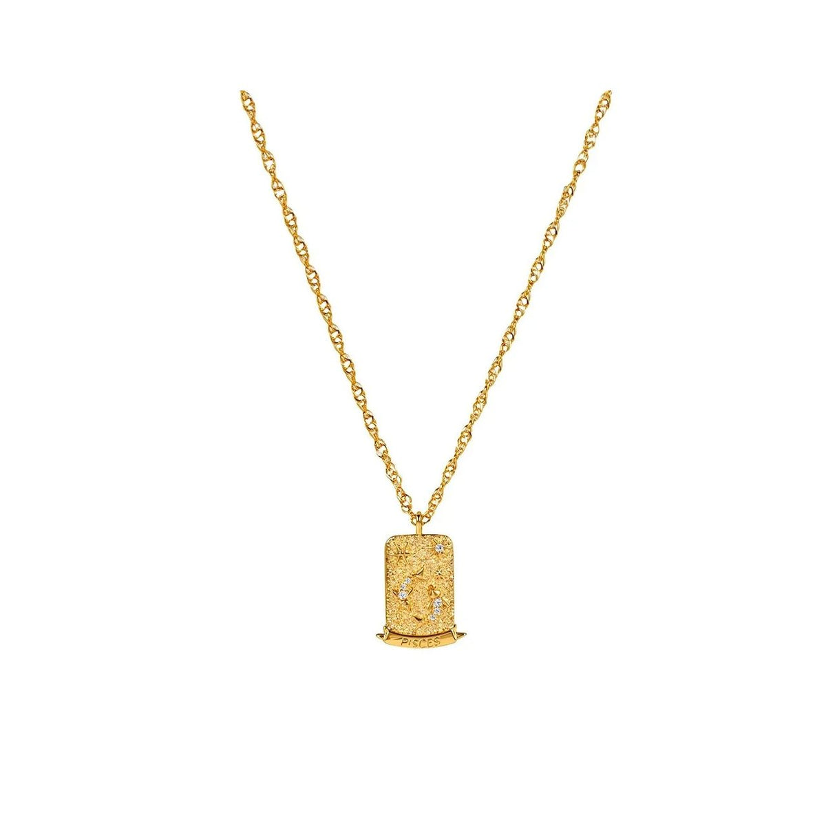 Pisces Zodiac Pendant – 18K Gold Plated. Celebrate the dreamy and compassionate spirit of Pisces, born between February 19th and March 20th, with this beautiful zodiac pendant.