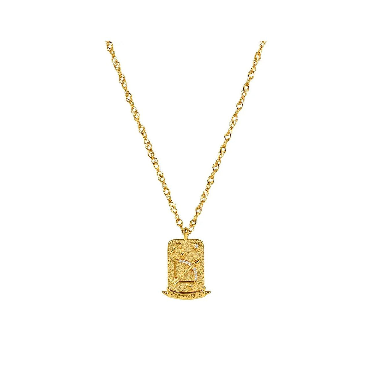 Sagittarius Zodiac Pendant – 18K Gold Plated. Celebrate the adventurous, optimistic and free-spirited nature of Sagittarius, born between November 22nd and December 21st, with this beautiful zodiac pendant.