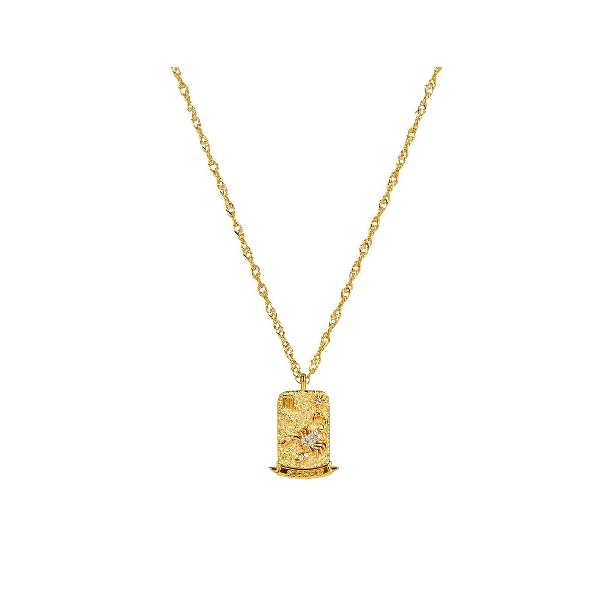 Scorpio Zodiac Pendant – 18K Gold Plated. &nbsp;Celebrate the passionate, mysterious and powerful spirit of Scorpio, born between October 23rd and November 21st, with this striking zodiac pendant.