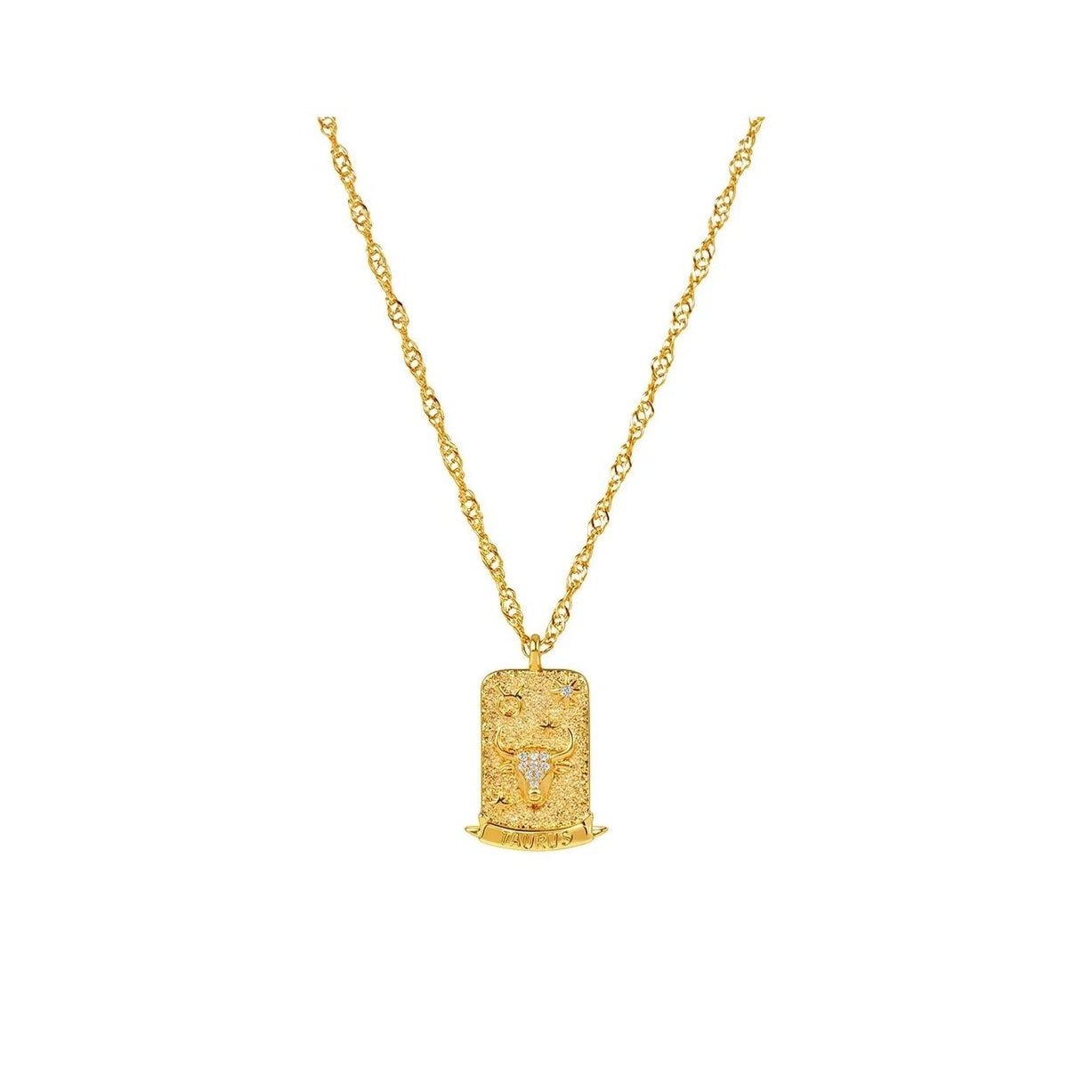 Taurus Zodiac Pendant – 18K Gold Plated. Celebrate the calm, grounded and dependable spirit of Taurus, born between April 20th and May 20th, with this elegant zodiac pendant.