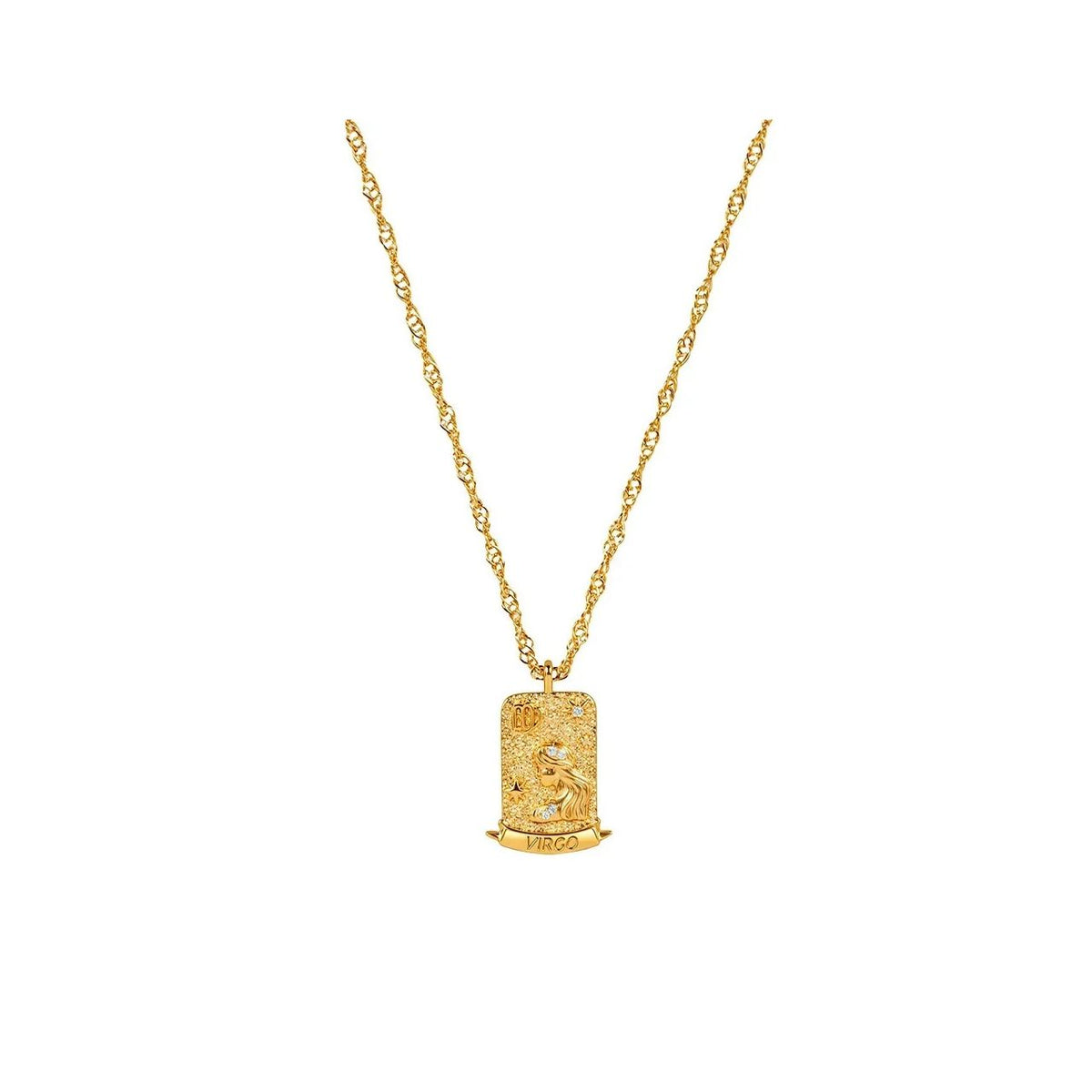 Virgo Zodiac Pendant – 18K Gold Plated. Celebrate the thoughtful, intelligent and caring spirit of Virgo, born between August 23rd and September 22nd, with this elegant zodiac pendant.