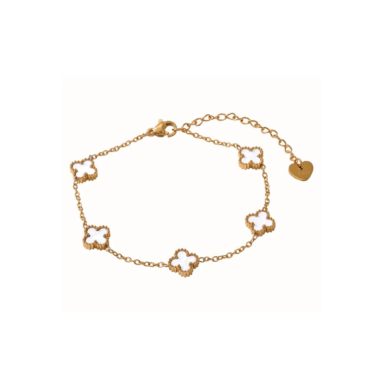 Pretty & delicate white clover bracelet with lobster claw fastening.