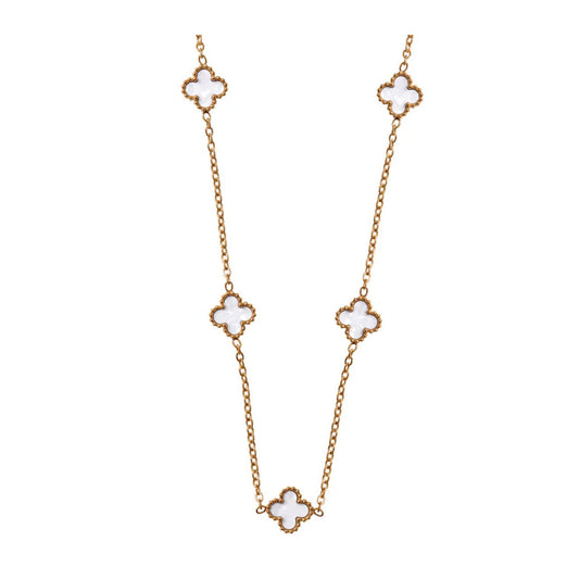 Pretty & delicate white clover necklace with lobster claw fastening.