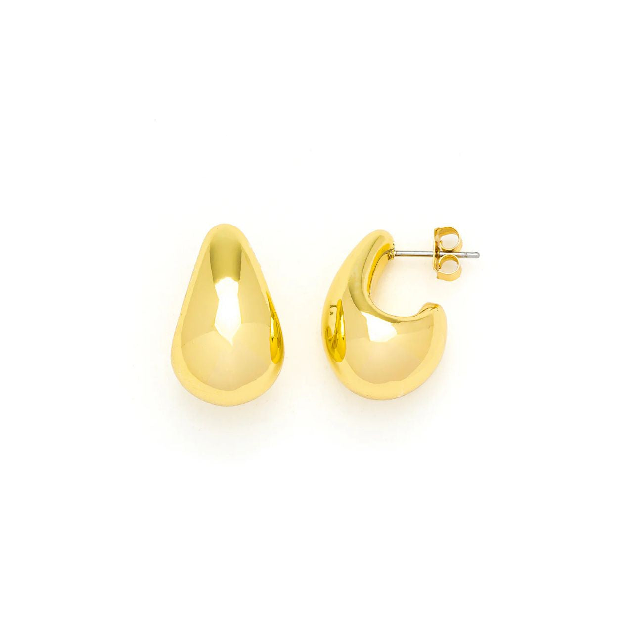 Small chunky teardrop hoops. Ideal for day wear. Post fastening. 18K gold plated E coating.