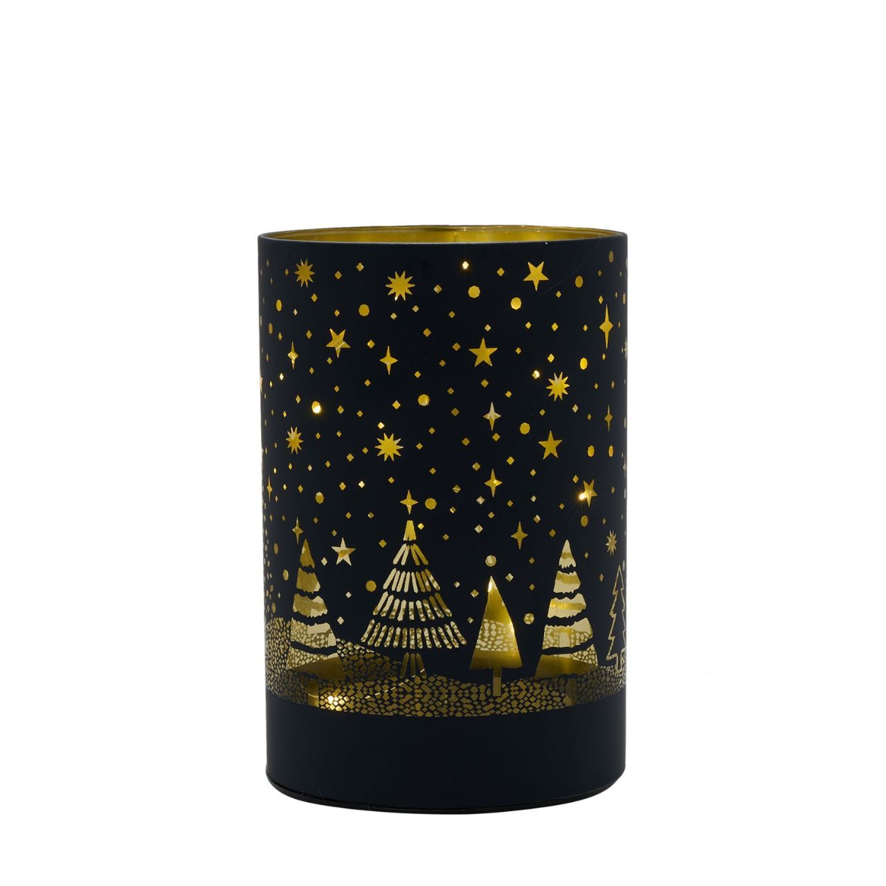Illuminate the night this festive season with this stunning LED light tube. The navy blue background and gold foil stars conjure up visions of a crisp, clear Christmas Eve as you gaze at the beautifully detailed tree design.