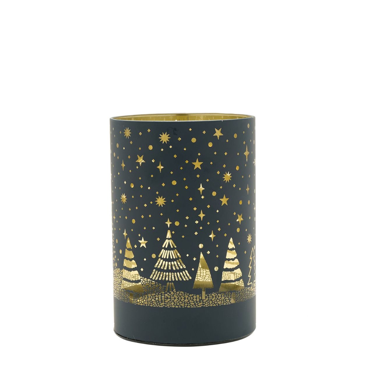 Illuminate the night this festive season with this stunning LED light tube. The navy blue background and gold foil stars conjure up visions of a crisp, clear Christmas Eve as you gaze at the beautifully detailed tree design.