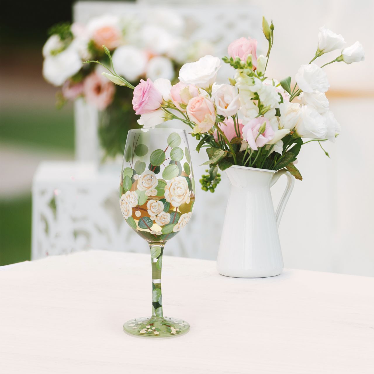 Florals are a huge hit for lolita who perfects them every time. Bouquet in Bloom shows eucalyptus in different tones of greens with glitter roses contrasting with them. A beautiful glass to get you ready for spring and excited for Summer. 