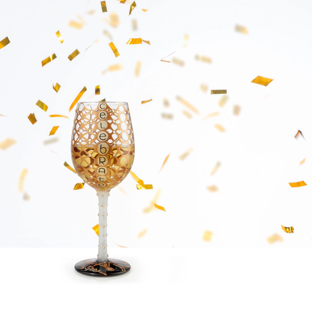 Celebrate Wine Glass by Lolita  Celebrate in style with this super glittery wine glass. Whatever the celebratory occasion, you'll be reaching for this glass, time and time again. Hand wash only. Securely packaged in a beautiful, decorative gift box.