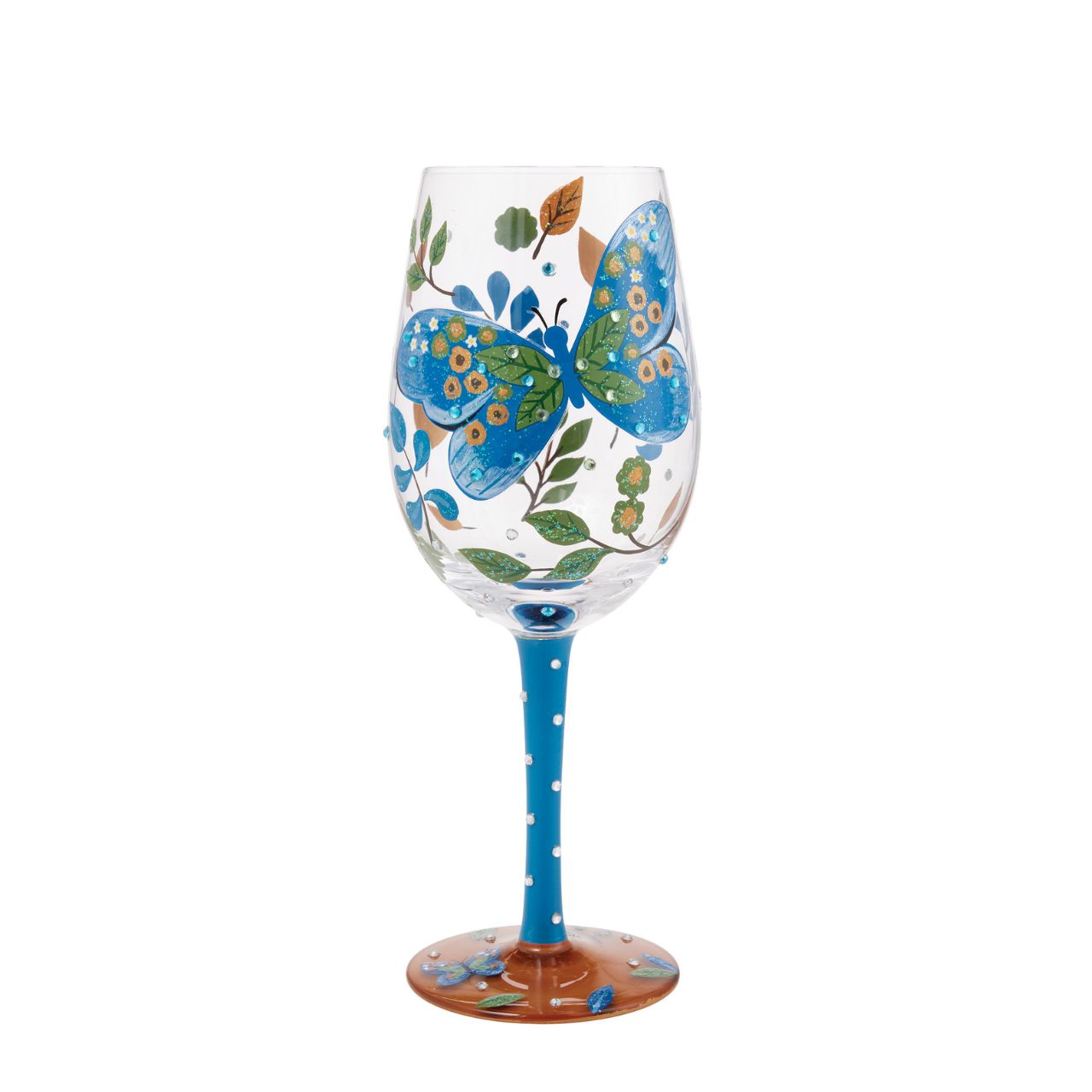 Add a touch of elegance to your collection with this enchanting Garden Butterfly Wine Glass by Lolita. This exquisite hand-painted piece captures the beauty and grace of a butterfly in flight, set against a backdrop of intricate floral designs.