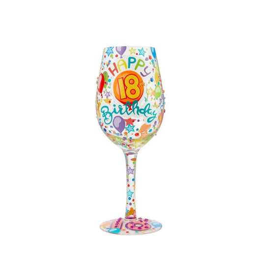 Cheers to turning 18. This bright and vibrant glass is a beautiful way to usher in the legal age the best way possible - with a cocktail. Designed by the US artist Lolita, each glass is mouth-blown and hand-painted using food grade non-toxic paint to create their stunning designs.