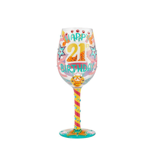 Give a girl a 21st birthday they will not forget with this bright, funky and unique wine glass. Cheers to the birthday girl in style. The glass is covered in embellishments and bright colours to give them the day they deserve.