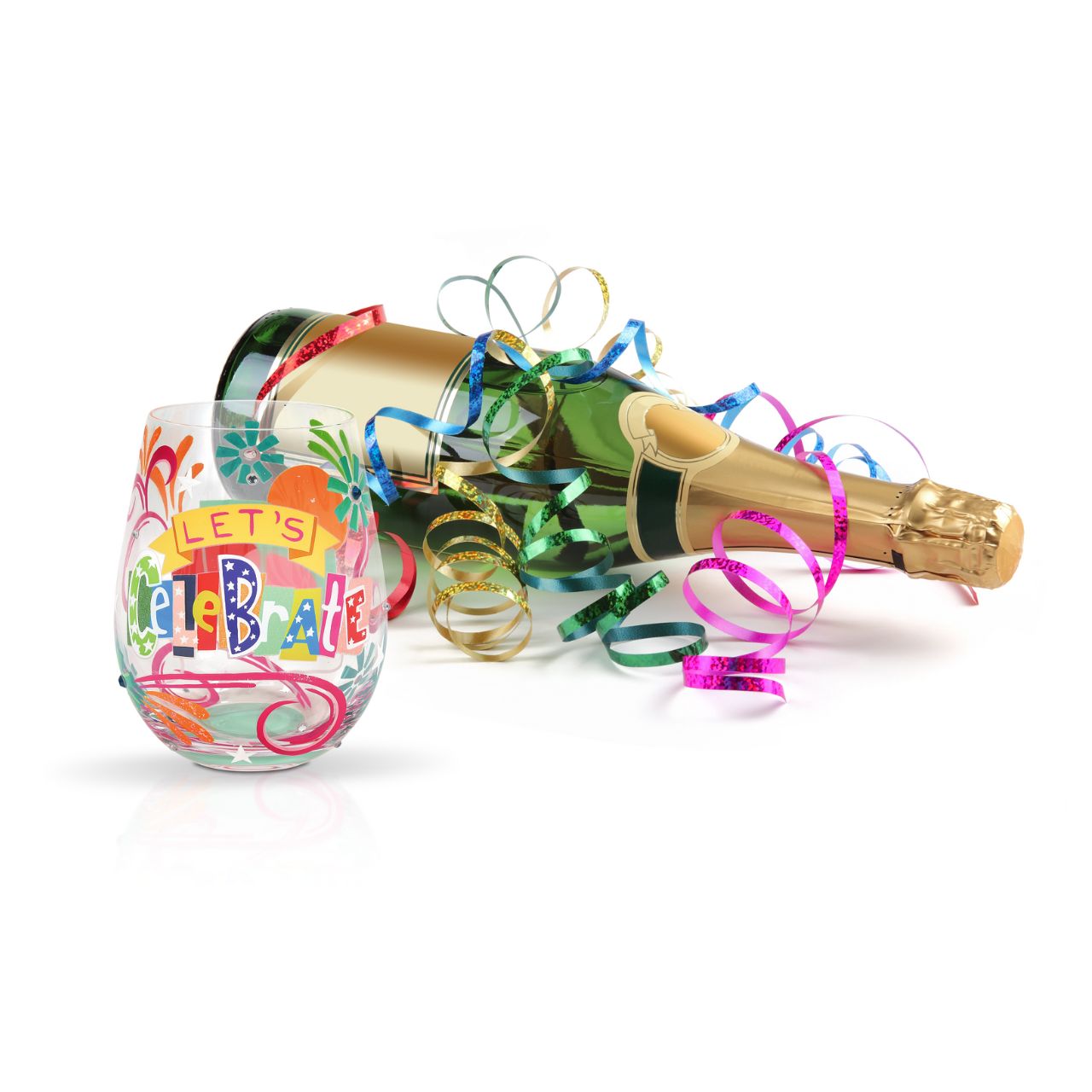 This colourful Let's Celebrate stemless wine glass by Lolita brings the party to your table, whatever you're celebrating. With hand-painted fireworks, stars, swirls, and Lolita's iconic sparkles, this vibrant glass is the perfect way to get the party started.