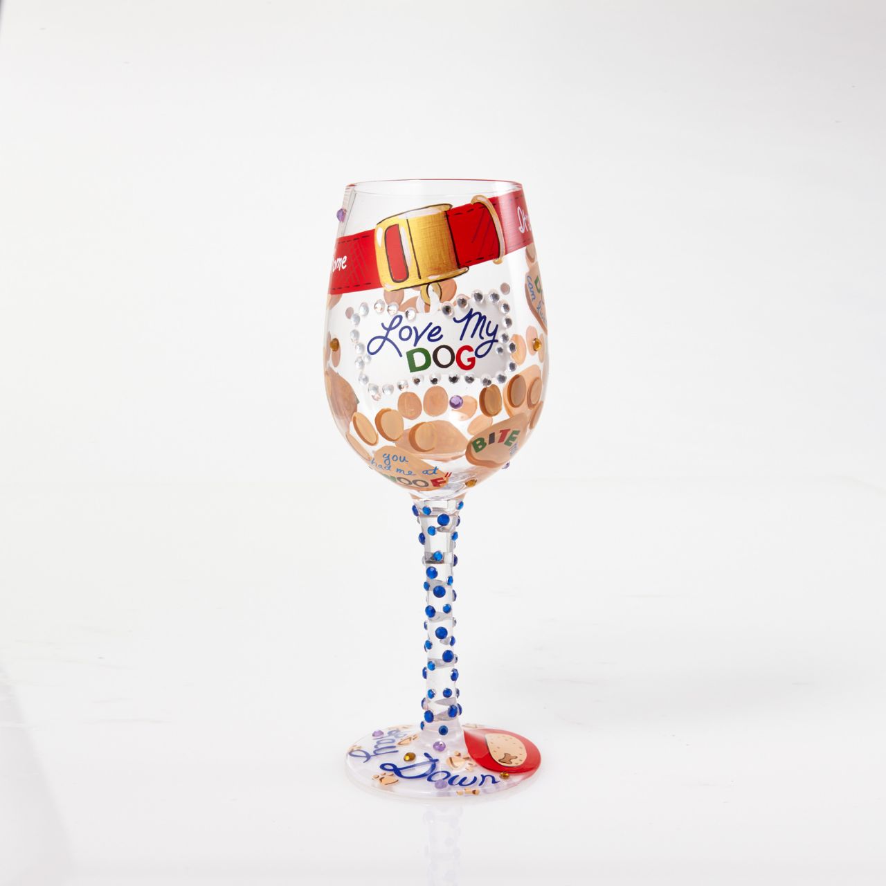 It doesn't count as drinking alone if the dog is home. Dog lovers will enjoy pouring a glass of their favourite wine to drink in the company of their favourite furry friend in this 15 oz. ode to puppy love. Designed by the US artist Lolita, each glass is mouth-blown and hand-painted using food grade non-toxic paint to create their stunning designs.