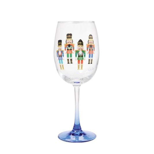 Toast to dances with sugar plum fairies with this Celebrations by Lolita glass, featuring a transparent gradient effect and nutcracker decal. Featuring four uniquely painted nutcrackers, this cool cup charges you with a festive evening of wine.