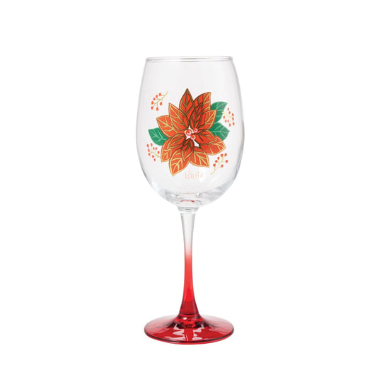 Toast to the holiday season with this Celebrations by Lolita wine glass, featuring a transparent gradient effect and poinsettia decal. Featuring a gorgeous poinsettia bloom this wine glass will elevate your evening with festive flair and warming hue.