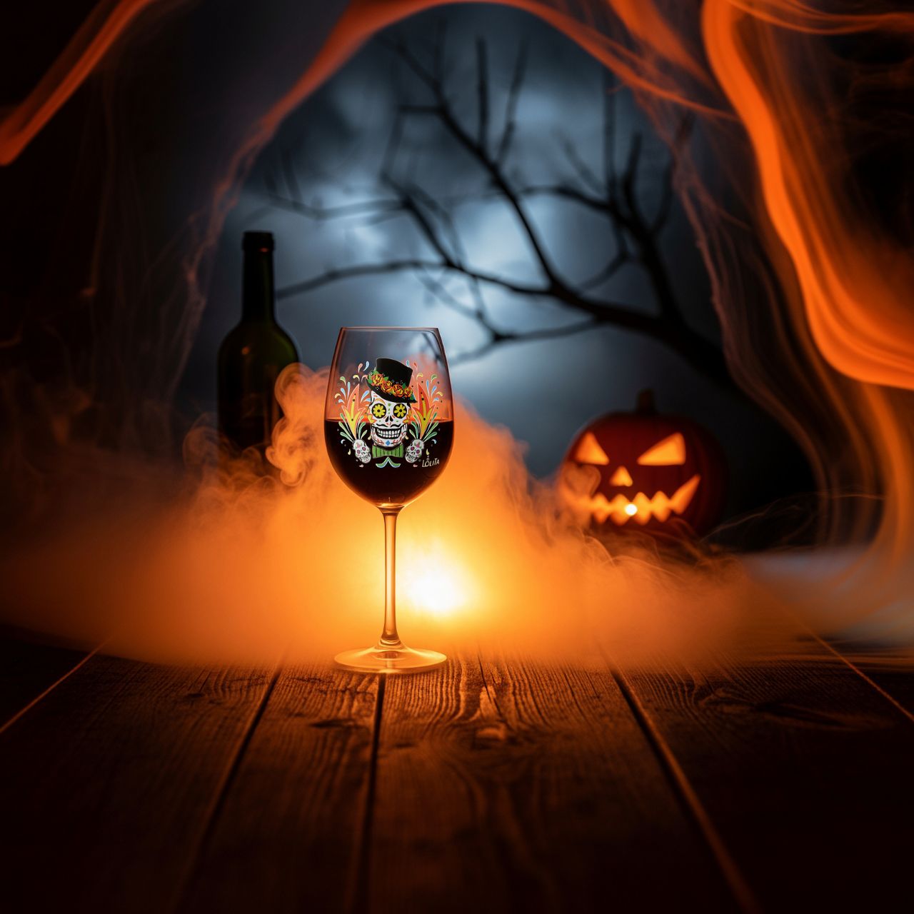 Toast to the dead with a Celebrations by Lolita glass, featuring a transparent gradient effect and a sugar skull decal. Featuring a fantastically painted sugar skull wearing a top hat fitted with flowers, this Day of the Dead glass celebrates in style.