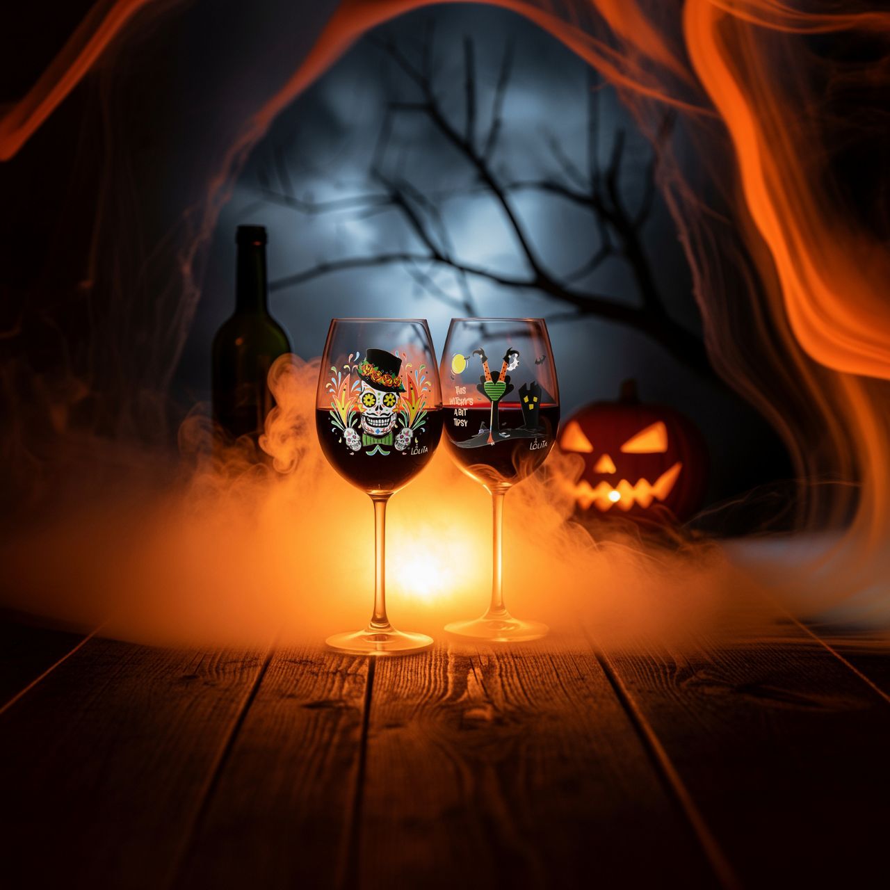 Toast to spookiness with this Celebrations by Lolita glass, featuring a gradient effect and a tipsy witch decal. Featuring a face planted witch with a broomstick and bats, this witchy's a bit tipsy and hopes you'll join her for a wicked wine night.