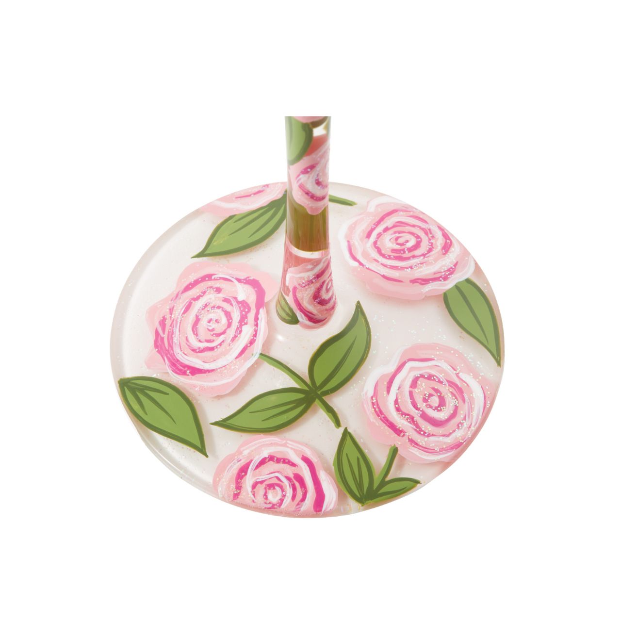 Celebrate Lolita's anniversary with our Vodka Rose Punch Cocktail Glass. A beautiful reminder of how Lolita first started Designs by Lolita. This particular beautiful floral design has pink roses surrounding the whole glass with green leaves. A beautiful design perfect for spring/summer. Try Lolita's Vodka Rose Punch cocktail on the base of the glass.