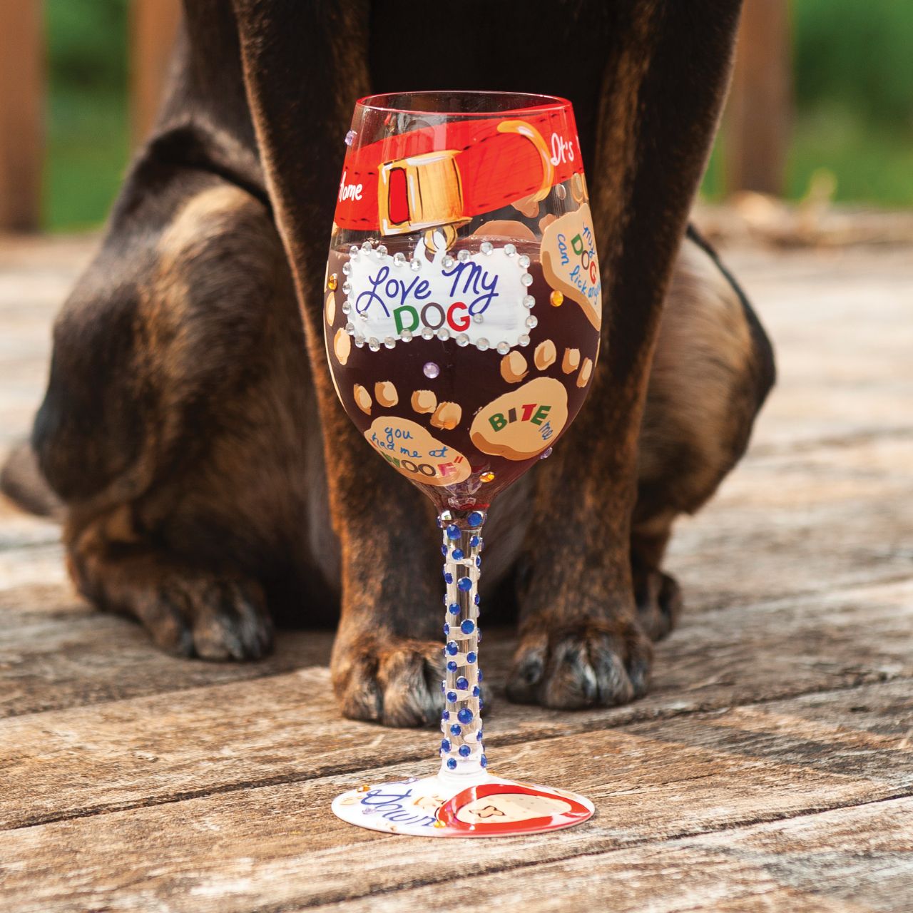 It doesn't count as drinking alone if the dog is home. Dog lovers will enjoy pouring a glass of their favourite wine to drink in the company of their favourite furry friend in this 15 oz. ode to puppy love. Designed by the US artist Lolita, each glass is mouth-blown and hand-painted using food grade non-toxic paint to create their stunning designs.
