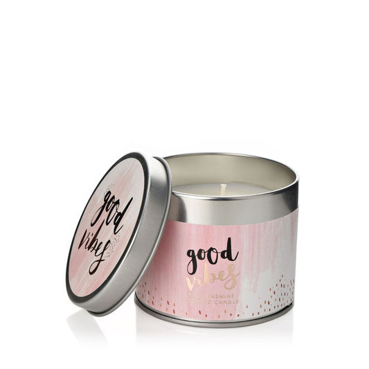 Luxe Candle in a Tin - Good Vibes  Inject their special day with good vibes with this beautiful home accessory.  Sat in a classy paper wrapped tin, this candle is sure to bring a stylish touch to any space.