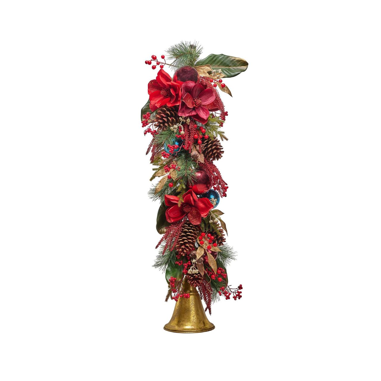 A Magnolia Garland adorned with Baubles & Bell, a 43-inch festive masterpiece that embodies the spirit of Christmas.