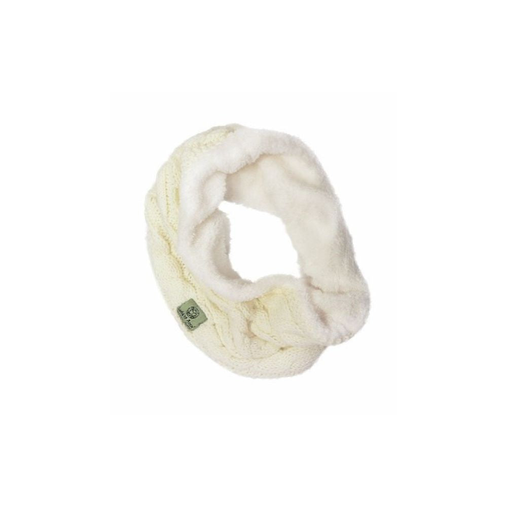 Man of Aran Natural Cable Knit Single Loop Snood With Fleece  This Man of Aran Natural Single Loop Snood is a classic and timeless piece of Irish craftsmanship. It is made from natural wool with a traditional cable knit design and has a luxurious fleece lining for a soft, comfortable feel. Enjoy lasting warmth and style with this stylish snood.