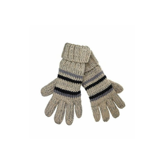 Man of Aran Grey Stripped Fleece Lined Gloves Size Large  The Man of Aran Stripes Fleece Lined Gloves are an essential for any cold weather wardrobe. Boasting a grey striped design and soft fleece lining, these gloves are perfect for keeping your hands warm and cozy. The large size fits most hands, making them a great go-to accessory.