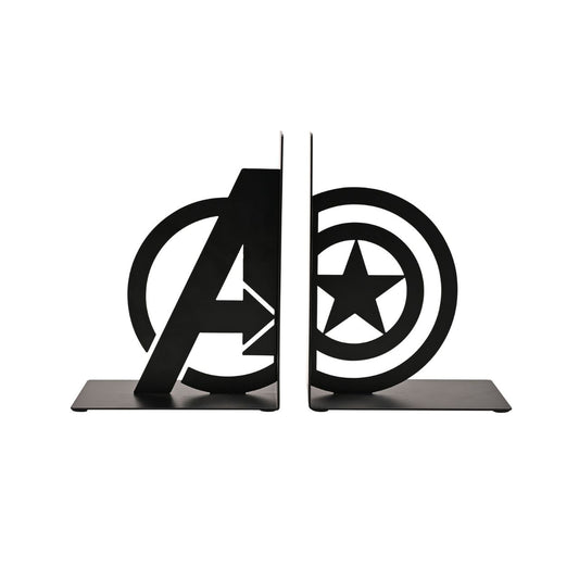 Unleash your inner superhero with our Marvel The Avengers Captain America Metal Bookends. Crafted in a striking black metal, each bookend showcases an iconic emblem from the beloved franchise - one featuring the Avengers logo and the other Captain America's star.