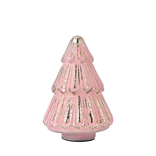 Medium Pink Crackle Effect LED Glass Christmas Tree  A medium pink crackle effect LED Christmas tree from THE SEASONAL GIFT CO.  This vibrant light up ornament makes a delightful addition to homes during the festive period.