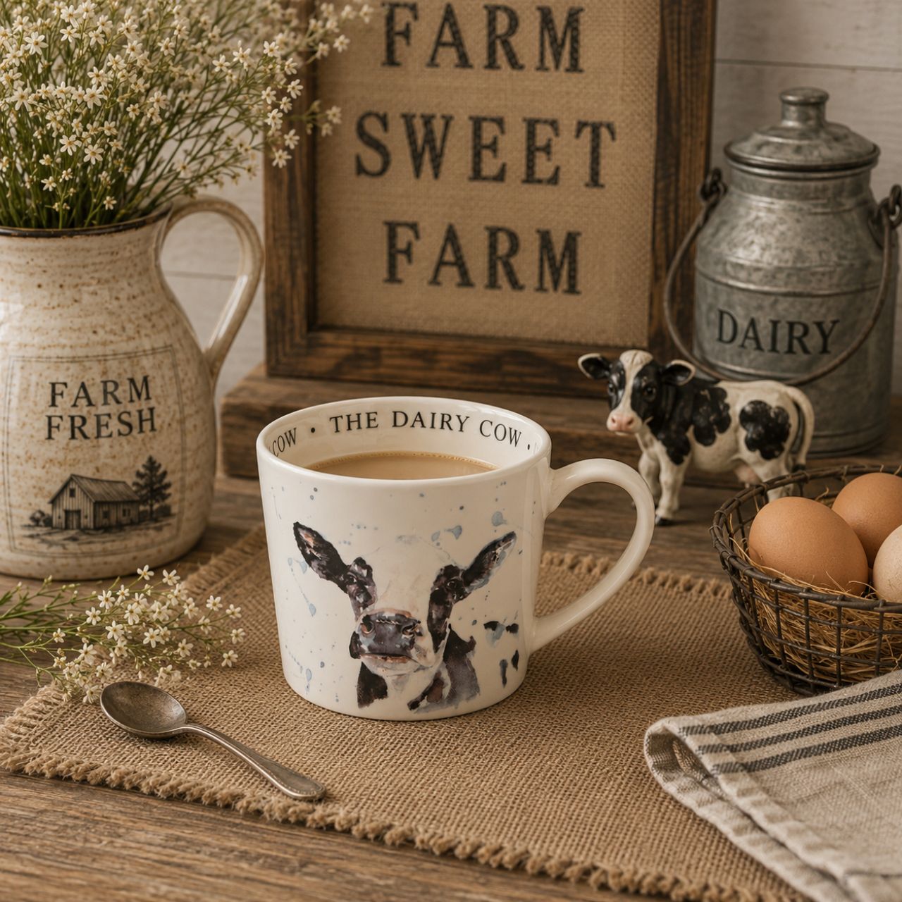 The Meg Hawkins Cup - Cow is a ceramic mug perfect for animal lovers and countryside enthusiasts.