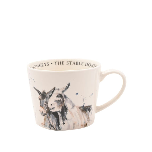 The Meg Hawkins Cup - Donkeys is a ceramic mug perfect for animal lovers and countryside enthusiasts.
