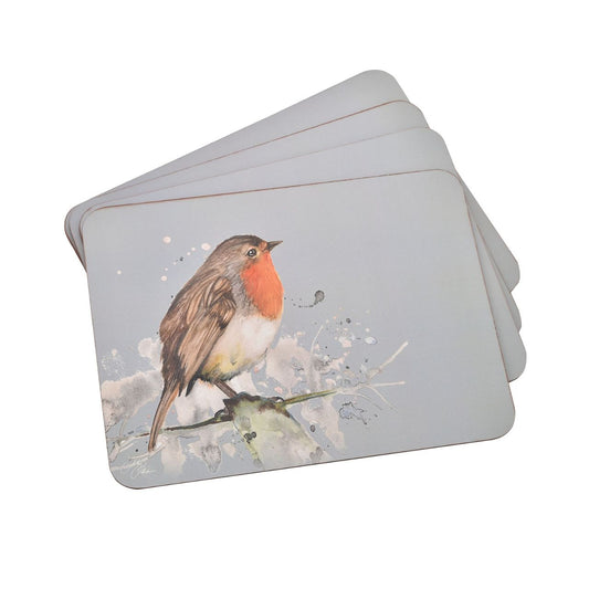 Bring the beauty of nature into your home with this unparalleled set of robin placemats.