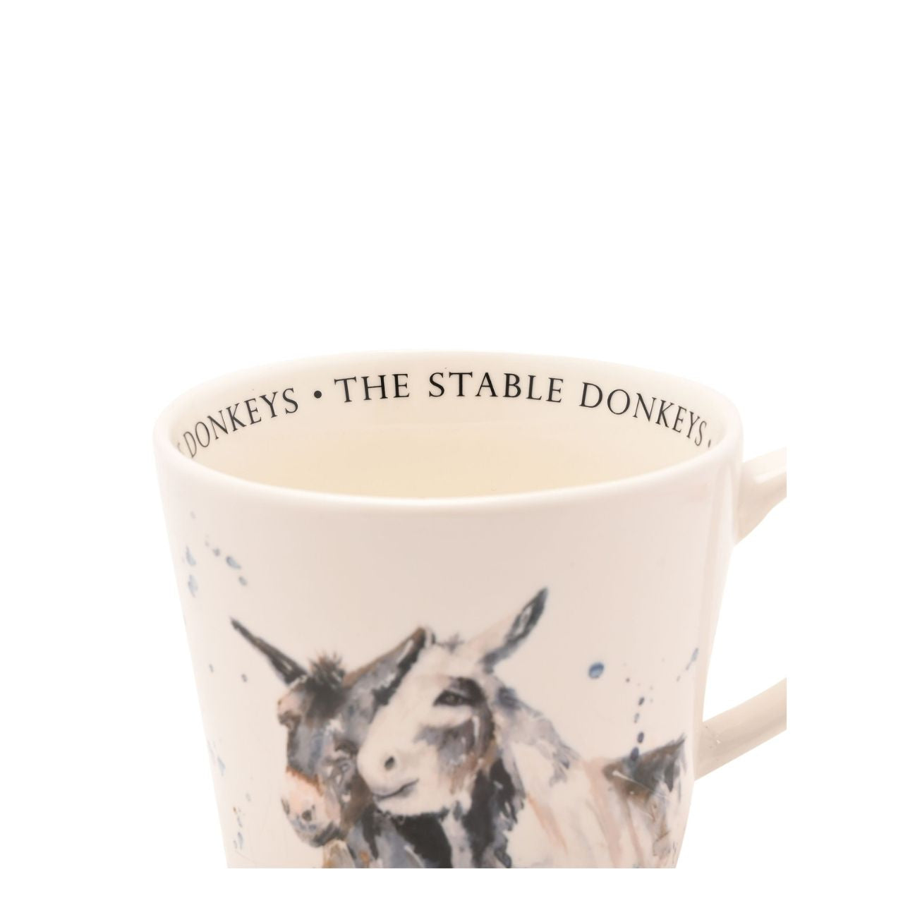 The Meg Hawkins Cup - Donkeys is a ceramic mug perfect for animal lovers and countryside enthusiasts.