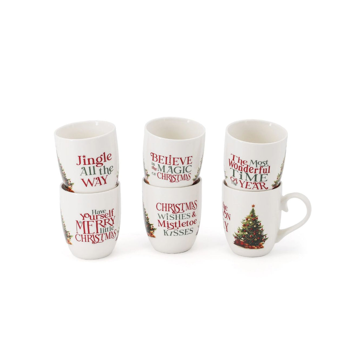 Bring a little Christmas cheer to every cuppa with this lovely set of 6 white mugs, beautifully presented in a festive hatbox. Featuring charming Christmas trees and much-loved festive phrases such as ‘Have Yourself a Merry Little Christmas’ and ‘The Most Wonderful Time of the Year’, they’re perfect for enjoying warming drinks and adding a cheerful touch to your home throughout the festive season.