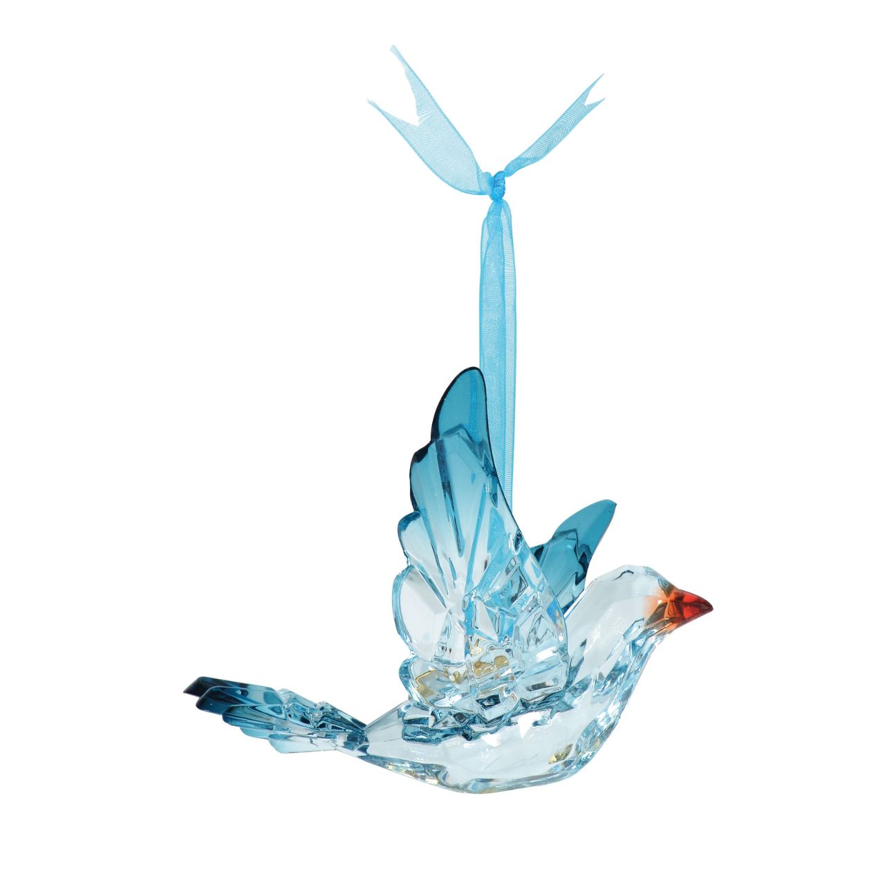 Messenger Bluebird Hanging Ornament  Gorgeous 'Happiness Lives Here' Bluebird. Made from stunning acrylic, each facet catching the light. With a sentiment card attached to each, these are the perfect gift to brighten anyones day. 'My blue colour is calming, my sweet chirp is bright.