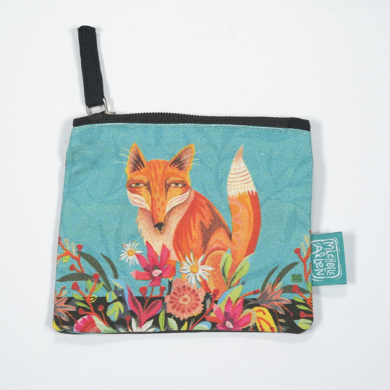 Michelle Allen Fox and Flowers Zipped Pouch Small  These beautiful zippered 100% Cotton pouches are perfect for pencils/pens, trinkets, charging cords, make up or pretty much anything you can possibly think of.
