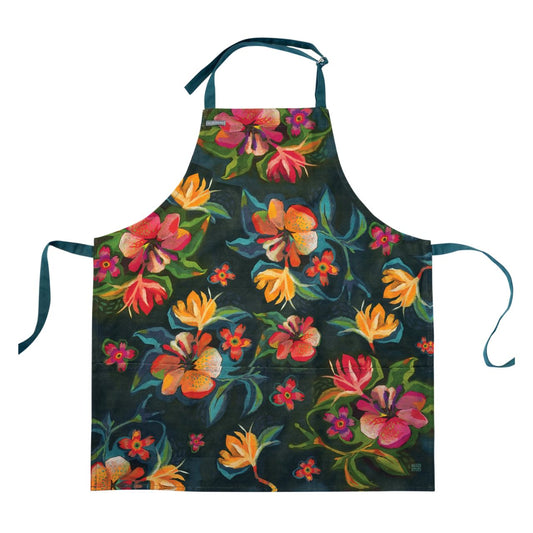Michelle Allen Moody Flowers Apron  Our Moody Flowers adjustable apron is made from 100% cotton and sturdy, canvas material. The fabric is certainly durable, yet flexible enough for every day comfort.
