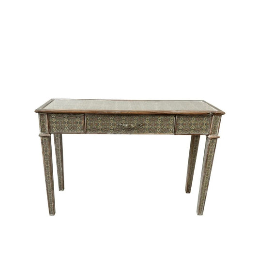 A striking 1960s retro-inspired console table with a draw for storage. A stunning vine-like detailing is used on the handles and instantly adds a sense of intrigue and life.