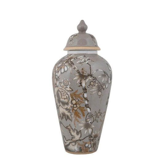 Mindy Brownes Amira 19'' Jar  Get classic botanical vibes with this neutral toned porcelain ginger jar, perfect for shelf styling as a solo feature piece or paired in two's it will definitely give a soft botanical edge to your interior!