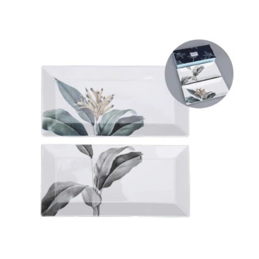 Birds of Paradise Platters Set of 2 by Mindy Brownes  Rectangular in design these plates have a floral pattern and curved rim for stylish serving of cakes, cookies, and more.